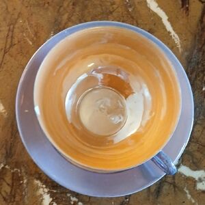 Handpainted Orange and Blue Teacup and Saucer